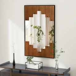 Tangkula Decorative Rectangle Wall Mirror, 37.5" x 26.5" Large Wall Mirror with Piano Key-Shaped Frame, Two-Direction Hook