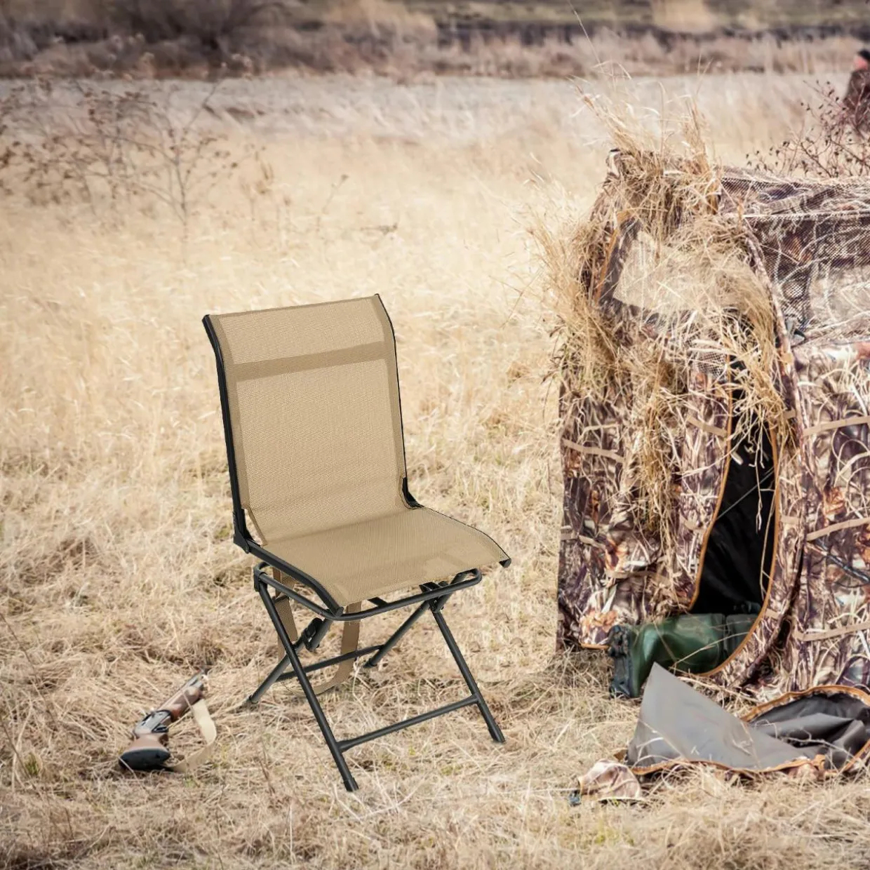 Tangkula 360-degree Swivel Blind Chair, Foldable Free Rotation Hunting Chair, Chair for Camping, Hunting, Fishing