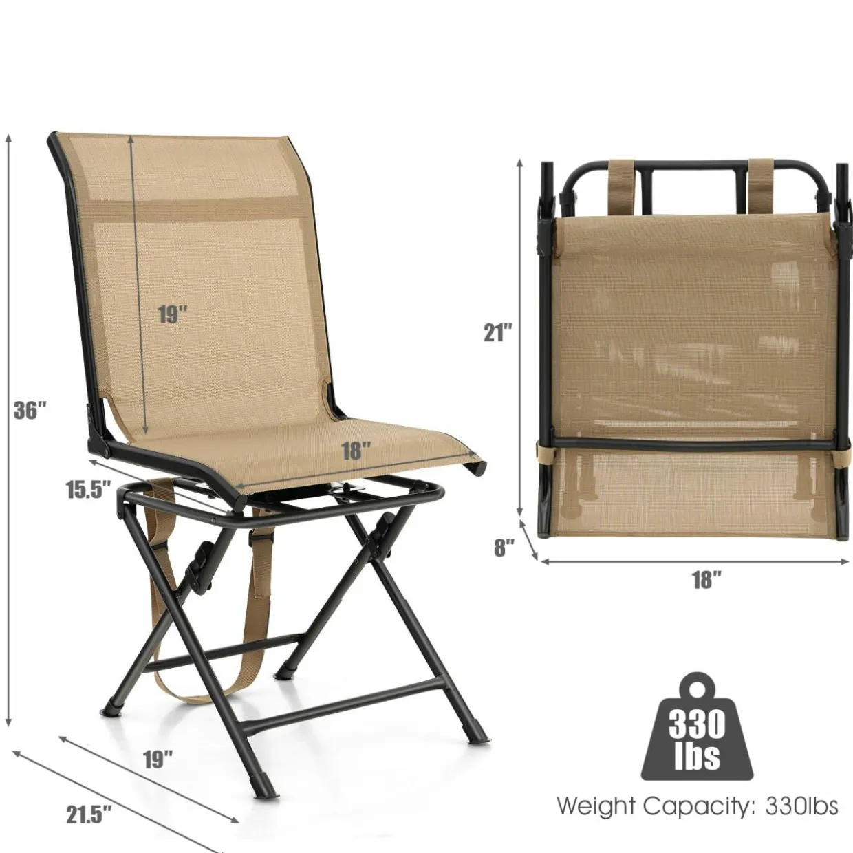 Tangkula 360-degree Swivel Blind Chair, Foldable Free Rotation Hunting Chair, Chair for Camping, Hunting, Fishing