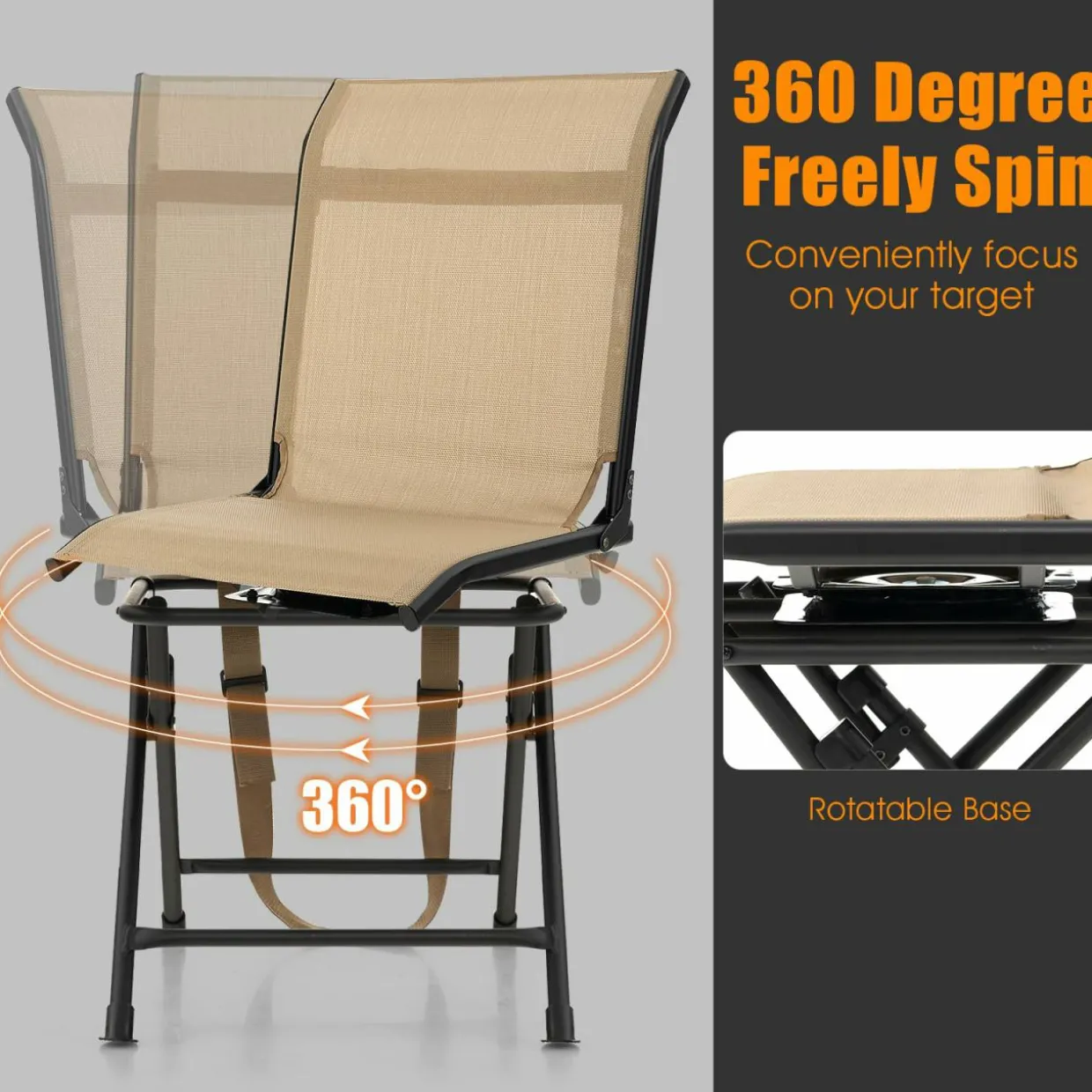 Tangkula 360-degree Swivel Blind Chair, Foldable Free Rotation Hunting Chair, Chair for Camping, Hunting, Fishing