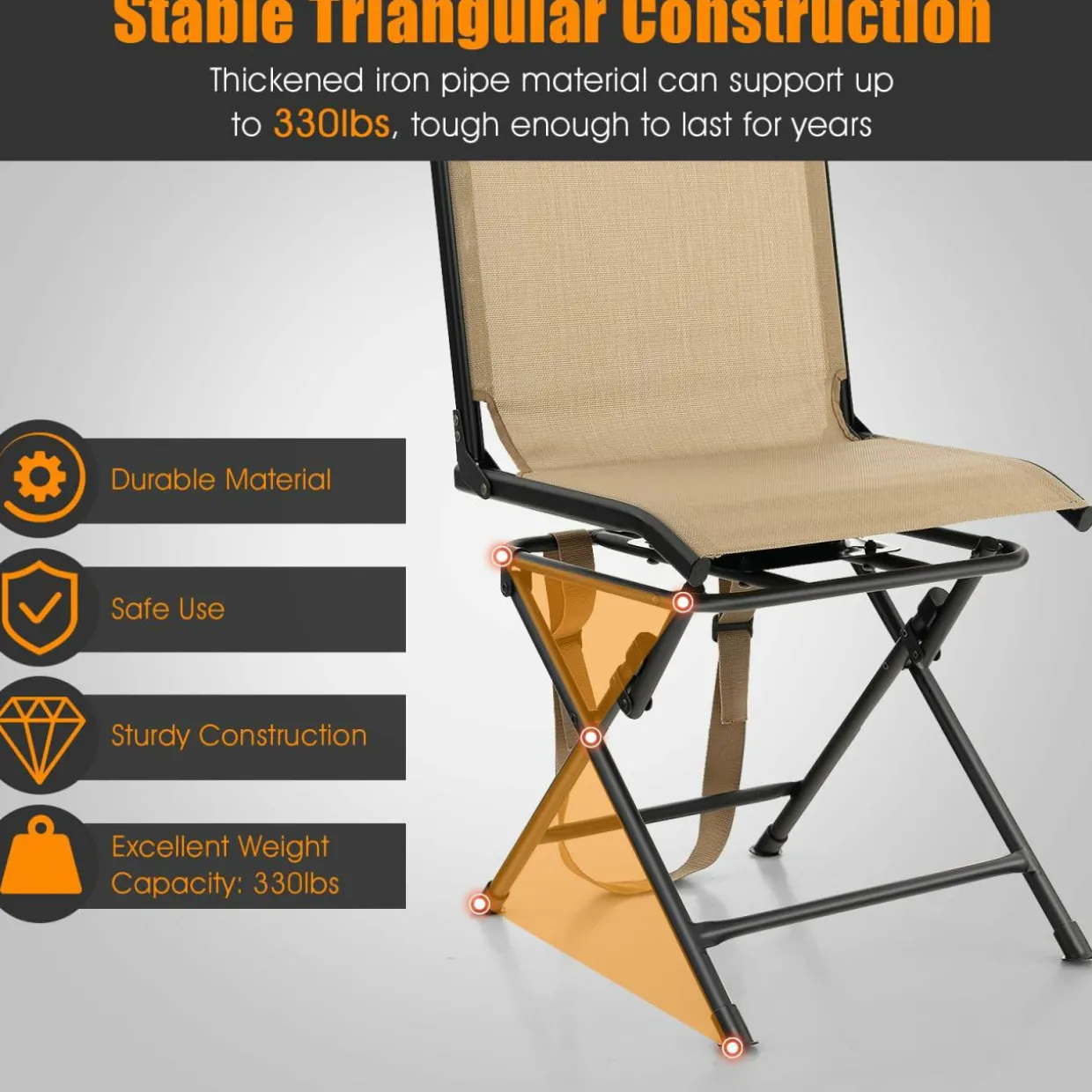 Tangkula 360-degree Swivel Blind Chair, Foldable Free Rotation Hunting Chair, Chair for Camping, Hunting, Fishing