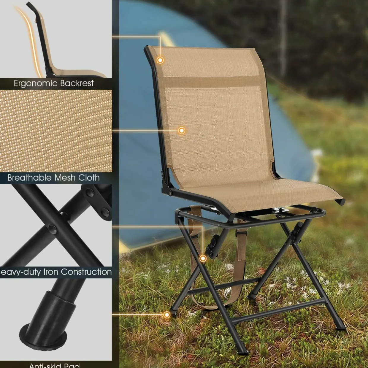 Tangkula 360-degree Swivel Blind Chair, Foldable Free Rotation Hunting Chair, Chair for Camping, Hunting, Fishing