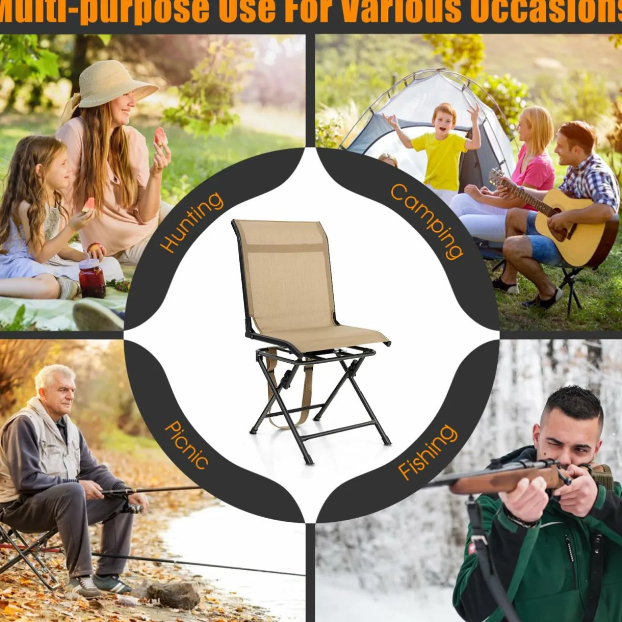 Tangkula 360-degree Swivel Blind Chair, Foldable Free Rotation Hunting Chair, Chair for Camping, Hunting, Fishing