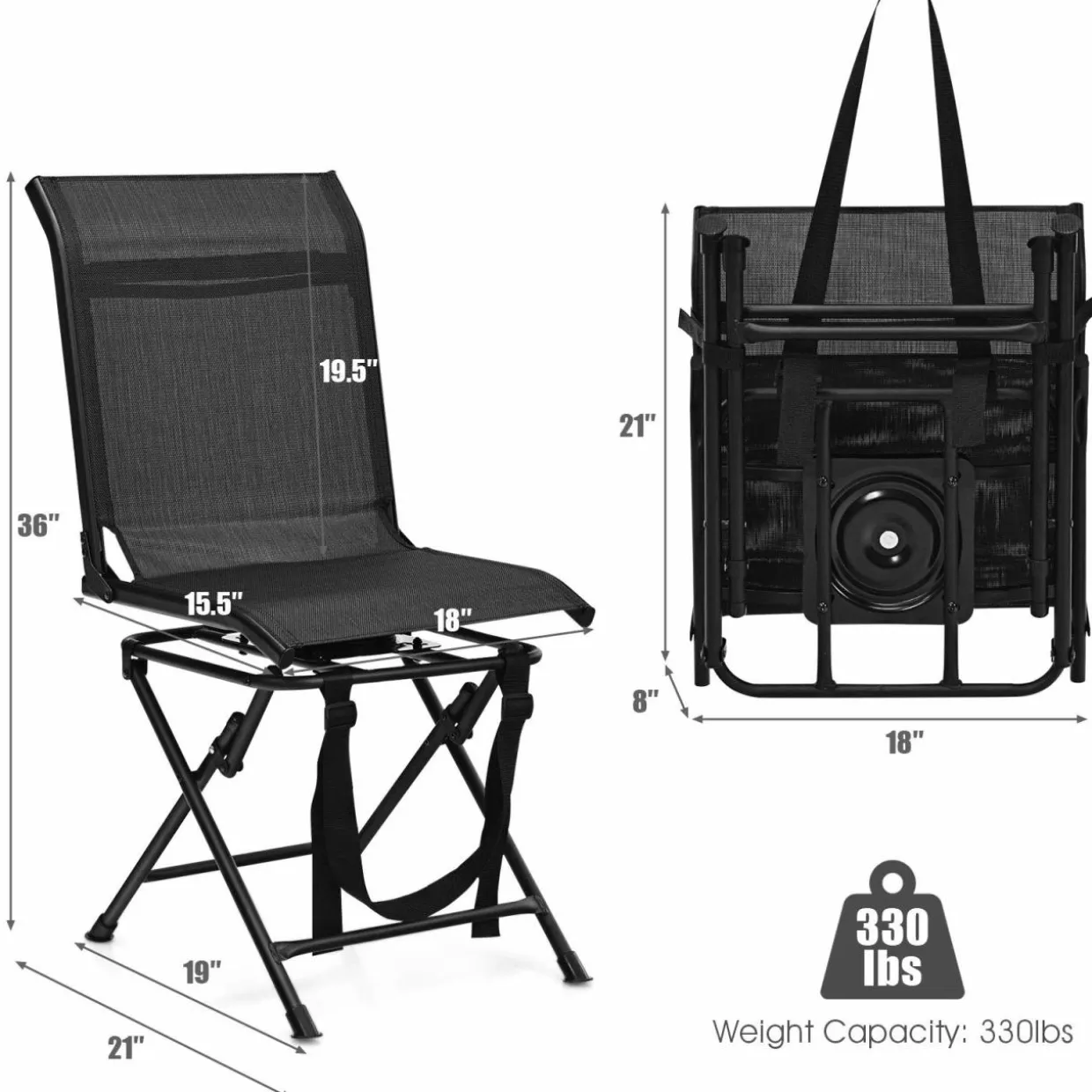 Tangkula 360-degree Swivel Blind Chair, Foldable Free Rotation Hunting Chair, Chair for Camping, Hunting, Fishing