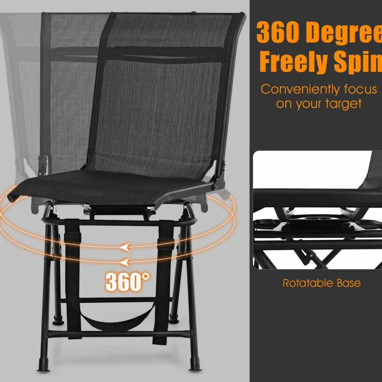 Tangkula 360-degree Swivel Blind Chair, Foldable Free Rotation Hunting Chair, Chair for Camping, Hunting, Fishing