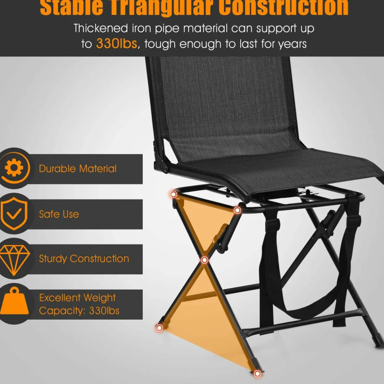 Tangkula 360-degree Swivel Blind Chair, Foldable Free Rotation Hunting Chair, Chair for Camping, Hunting, Fishing