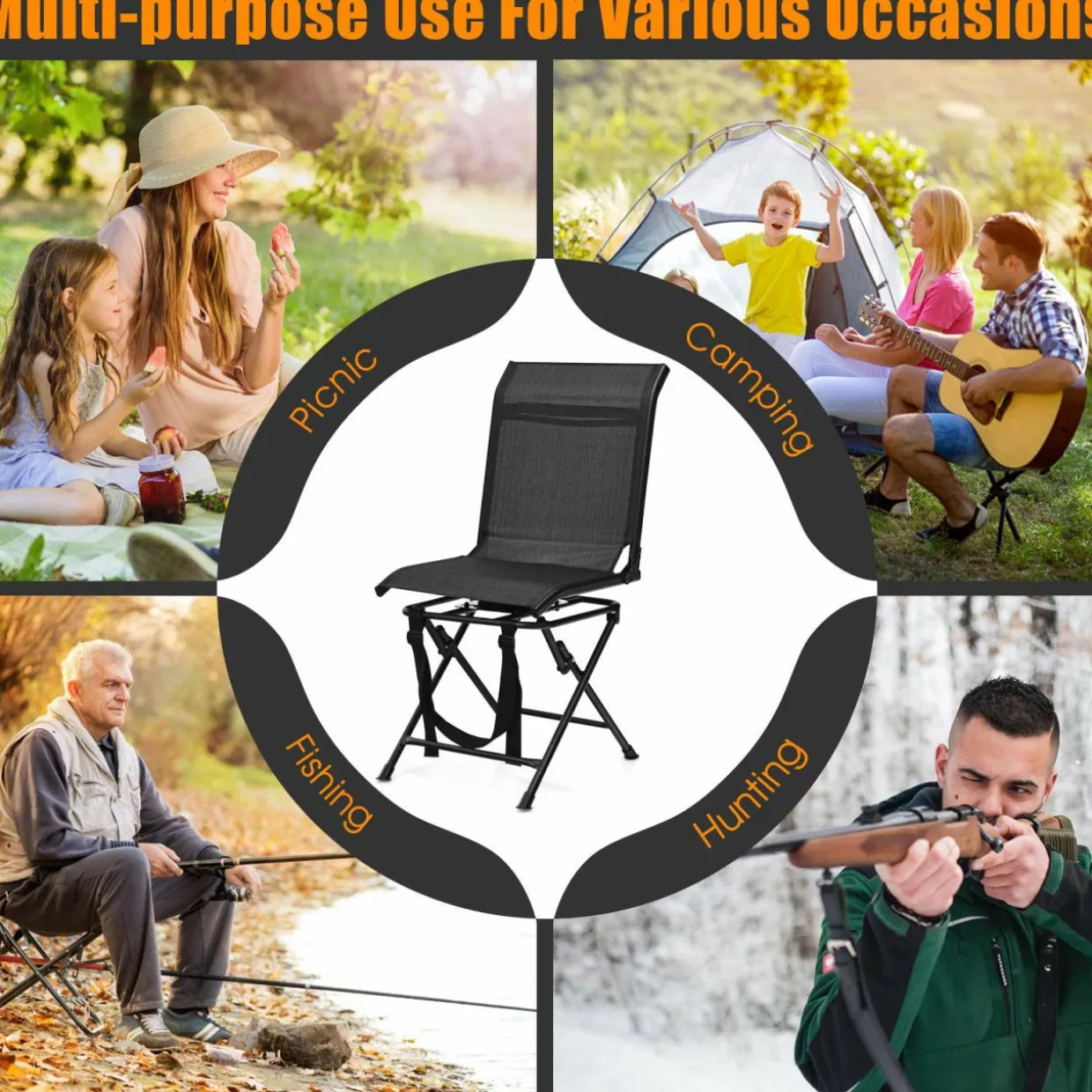 Tangkula 360-degree Swivel Blind Chair, Foldable Free Rotation Hunting Chair, Chair for Camping, Hunting, Fishing