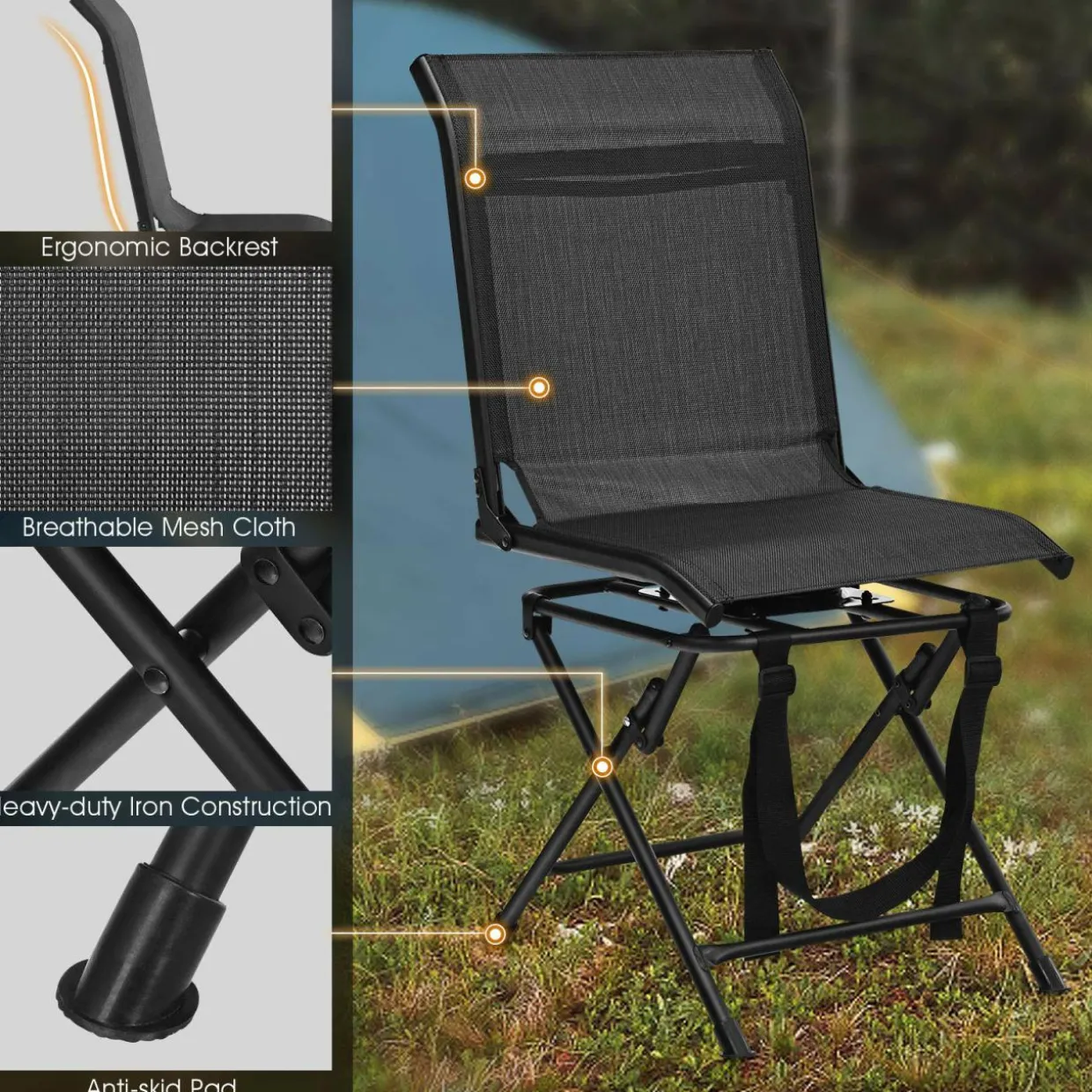 Tangkula 360-degree Swivel Blind Chair, Foldable Free Rotation Hunting Chair, Chair for Camping, Hunting, Fishing