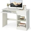 Tangkula Desk with Drawer, Wooden Computer Desk with Pull-Out Keyboard Tray & Adjustable Storage Shelves