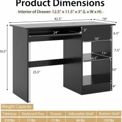 Tangkula Desk with Drawer, Wooden Computer Desk with Pull-Out Keyboard Tray & Adjustable Storage Shelves
