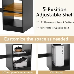 Tangkula Desk with Drawer, Wooden Computer Desk with Pull-Out Keyboard Tray & Adjustable Storage Shelves