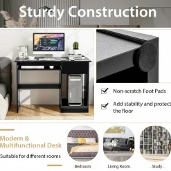 Tangkula Desk with Drawer, Wooden Computer Desk with Pull-Out Keyboard Tray & Adjustable Storage Shelves