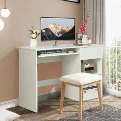 Tangkula Desk with Drawer, Wooden Computer Desk with Pull-Out Keyboard Tray & Adjustable Storage Shelves