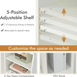 Tangkula Desk with Drawer, Wooden Computer Desk with Pull-Out Keyboard Tray & Adjustable Storage Shelves