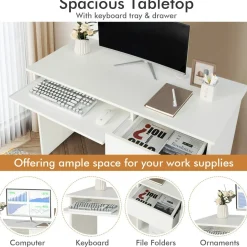 Tangkula Desk with Drawer, Wooden Computer Desk with Pull-Out Keyboard Tray & Adjustable Storage Shelves