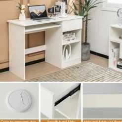 Tangkula Desk with Drawer, Wooden Computer Desk with Pull-Out Keyboard Tray & Adjustable Storage Shelves