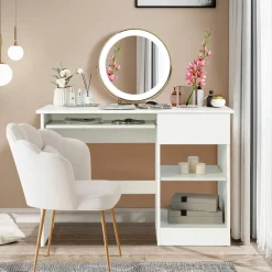 Tangkula Desk with Drawer, Wooden Computer Desk with Pull-Out Keyboard Tray & Adjustable Storage Shelves