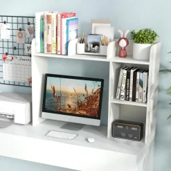 Tangkula Desktop Bookshelf, Countertop Storage Hutch with 5 Shelves for Computer Desk