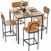 Tangkula Dining Table Set for 4, Vintage Counter-Height Dining Table & 4 Bar Chairs