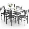Tangkula Dining Table Set, 5 Pieces Dining Set with Tempered Glass Top Table and 4 Chairs