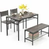 Tangkula Dining Table Set for 4, Kitchen Table with Bench and Chairs, Additonal Storage Rack