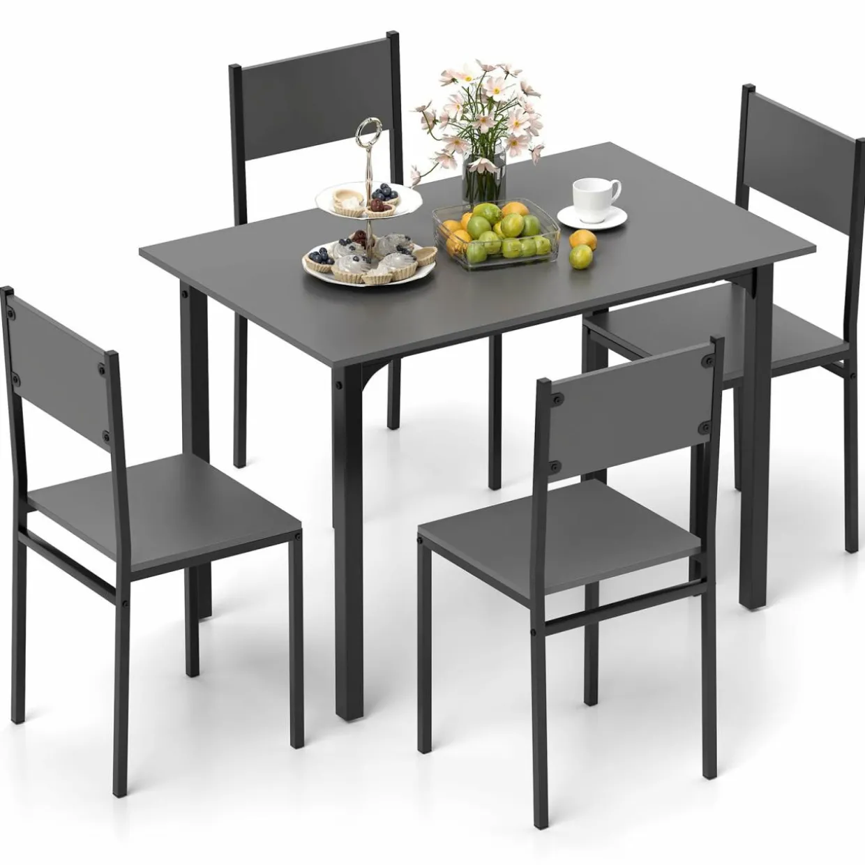 Tangkula Dining Table Set for 4, Retro Kitchen Table and Chairs Set for 4