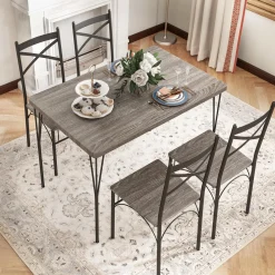 Tangkula Dining Table Set for 4, Modern Rectangular Dining Table & 4 Dining Chairs Set
