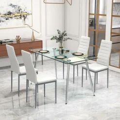 Tangkula Dining Table Set for 4, 51 Inch Rectangular Glass Dining Table w/ 4 Dining Chairs
