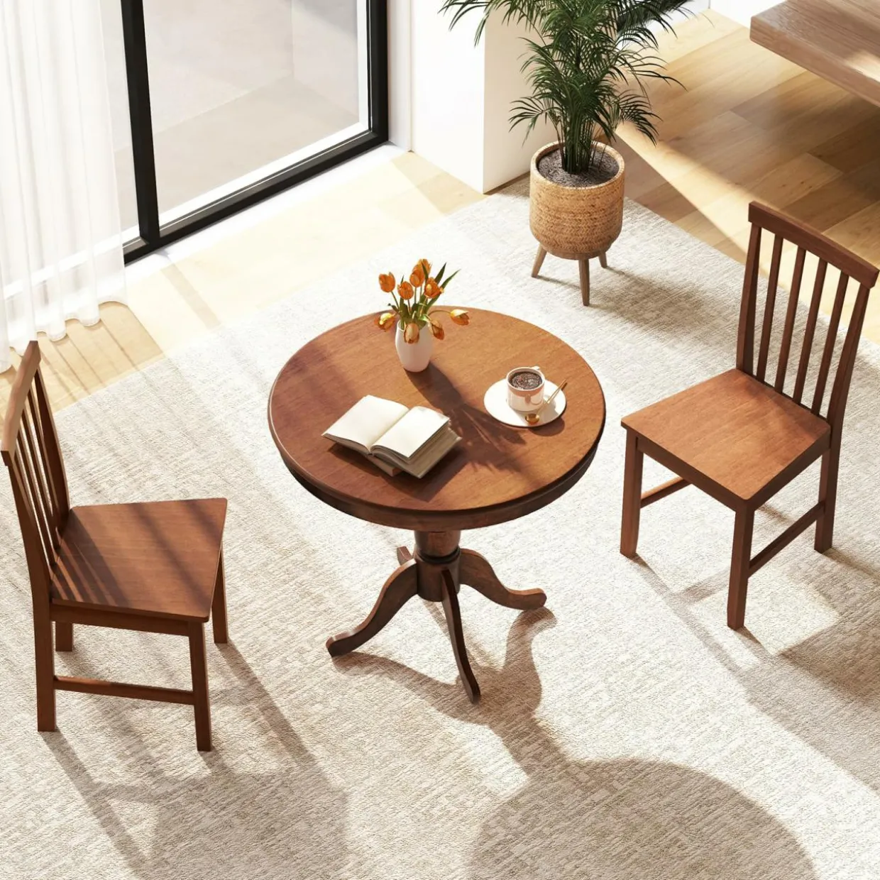 Tangkula Dining Table Set for 2, Vintage Kitchen Table and Chairs Set of 2