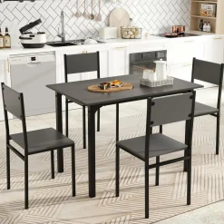 Tangkula Dining Table Set for 4, Retro Kitchen Table and Chairs Set for 4