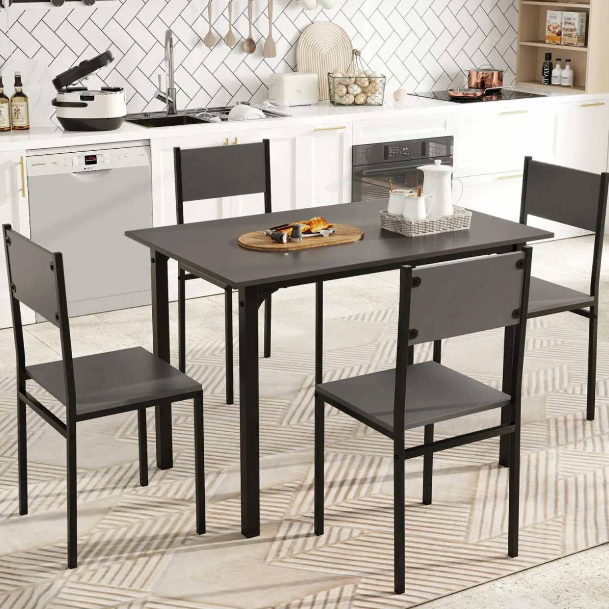 Tangkula Dining Table Set for 4, Retro Kitchen Table and Chairs Set for 4