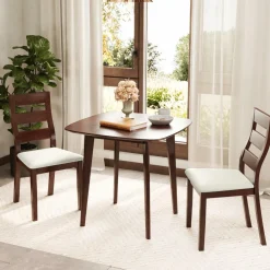 Tangkula Dining Table Set for 2, Kitchen Table and Chairs Set of 2 with Cushioned Seat