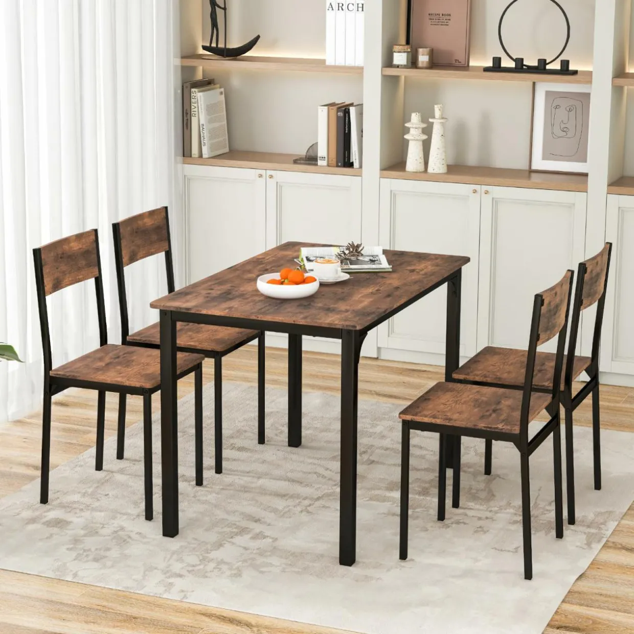 Tangkula Dining Table Set for 4, Retro Kitchen Table and Chairs Set for 4