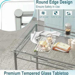 Tangkula Dining Table Set, 5 Pieces Dining Set with Tempered Glass Top Table and 4 Chairs
