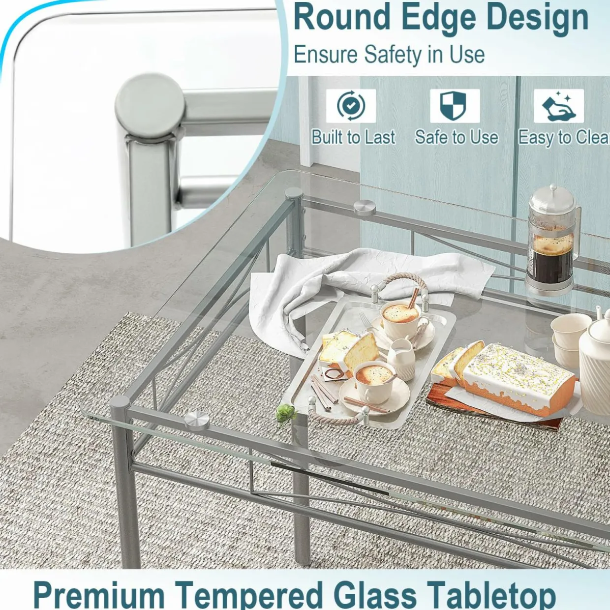Tangkula Dining Table Set, 5 Pieces Dining Set with Tempered Glass Top Table and 4 Chairs