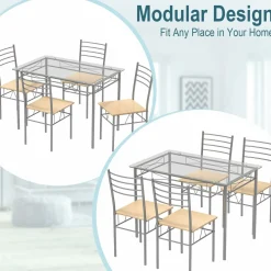 Tangkula Dining Table Set, 5 Pieces Dining Set with Tempered Glass Top Table and 4 Chairs