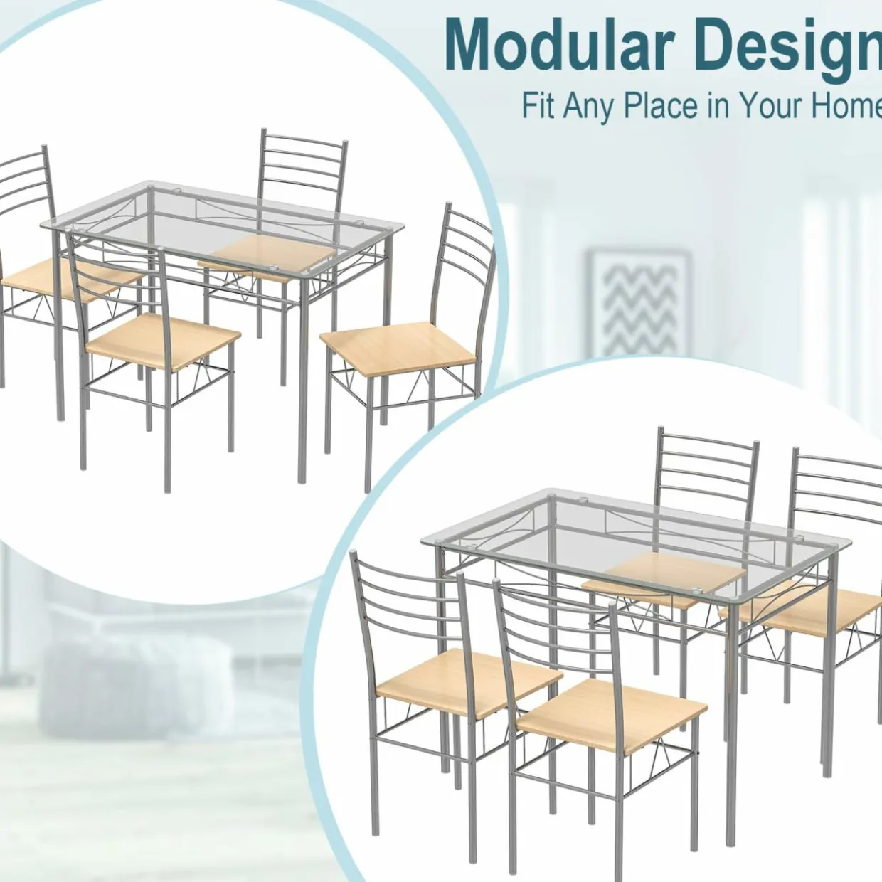 Tangkula Dining Table Set, 5 Pieces Dining Set with Tempered Glass Top Table and 4 Chairs