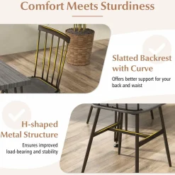 Tangkula Dining Table Set for 4, Kitchen Table and Chairs Set of 4 w/Metal Frame, 360° Swivel Feet