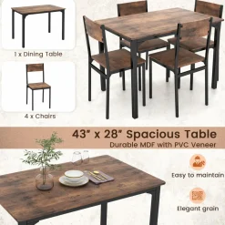 Tangkula Dining Table Set for 4, Retro Kitchen Table and Chairs Set for 4