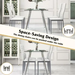 Tangkula Dining Table Set for 4, 51 Inch Rectangular Glass Dining Table w/ 4 Dining Chairs