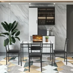 Tangkula Dining Table Set, 5 Pieces Dining Set with Tempered Glass Top Table and 4 Chairs