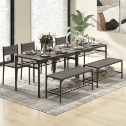 Tangkula Dining Table Set for 4, Kitchen Table with Bench and Chairs, Additonal Storage Rack