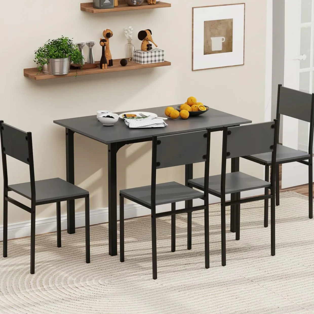 Tangkula Dining Table Set for 4, Retro Kitchen Table and Chairs Set for 4
