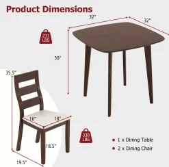 Tangkula Dining Table Set for 2, Kitchen Table and Chairs Set of 2 with Cushioned Seat