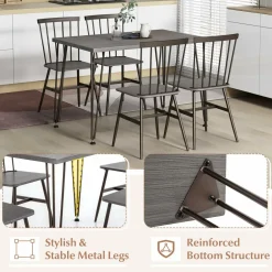 Tangkula Dining Table Set for 4, Kitchen Table and Chairs Set of 4 w/Metal Frame, 360° Swivel Feet