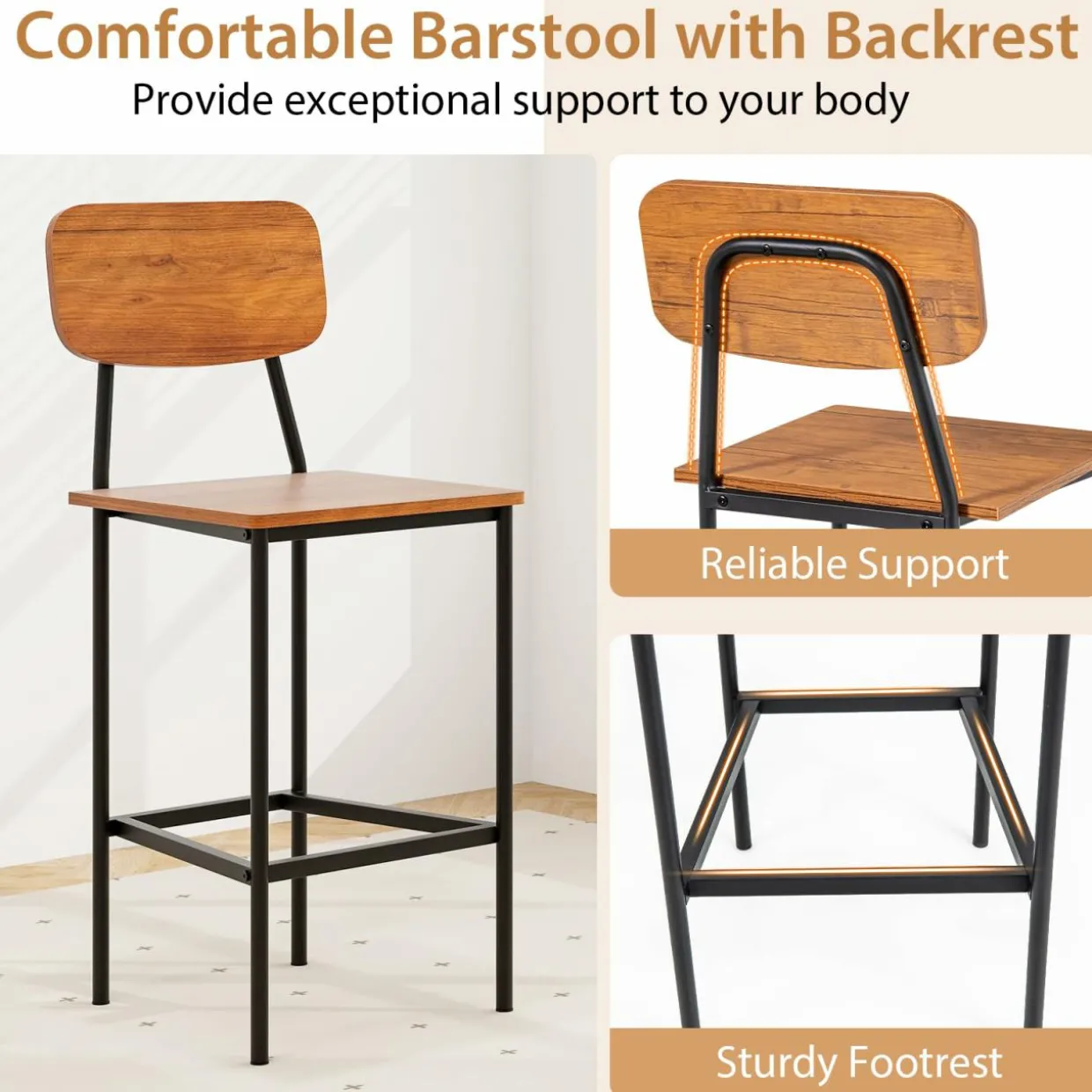 Tangkula Dining Table Set for 4, Vintage Counter-Height Dining Table & 4 Bar Chairs