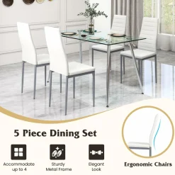 Tangkula Dining Table Set for 4, 51 Inch Rectangular Glass Dining Table w/ 4 Dining Chairs