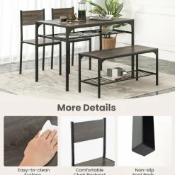 Tangkula Dining Table Set for 4, Kitchen Table with Bench and Chairs, Additonal Storage Rack
