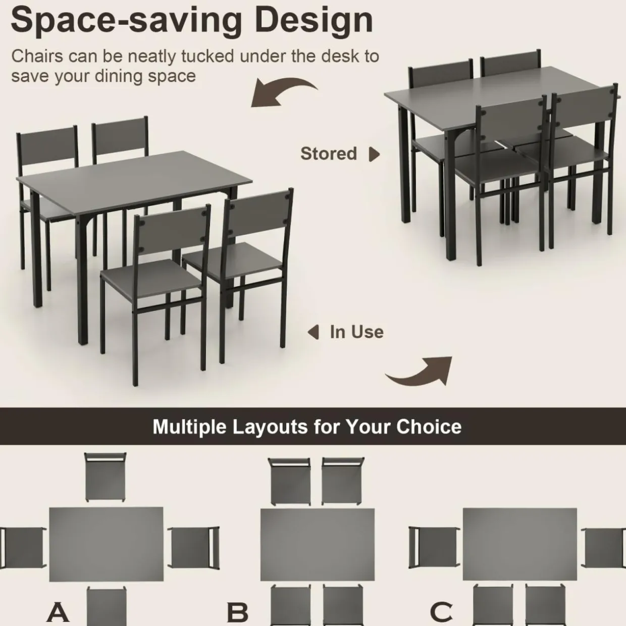 Tangkula Dining Table Set for 4, Retro Kitchen Table and Chairs Set for 4