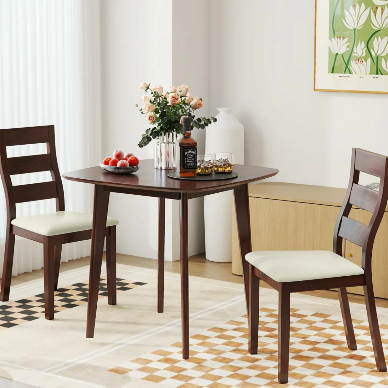 Tangkula Dining Table Set for 2, Kitchen Table and Chairs Set of 2 with Cushioned Seat